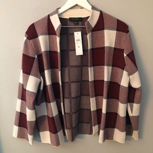New Ann Taylor Red Plaid Collarless Jacket XL